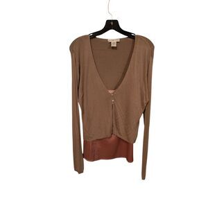 Newport News 2pc Set Large Brown Long‎ Sleeve Sweater And Pink Cami Size 14